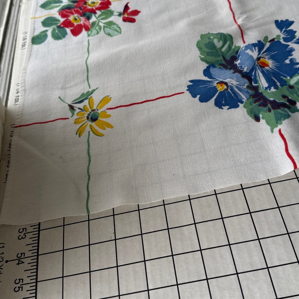 Vintage 1950s Floral & Strawberry Printed Tablecloth – Mid-Century Farmhouse - Picture 7 of 16